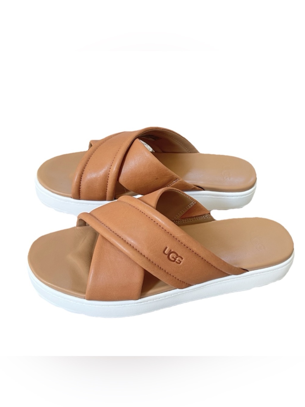 UGG Zayne Crossbody Slide Platform Sandals Leather Women’s Size 10 Brown Camel